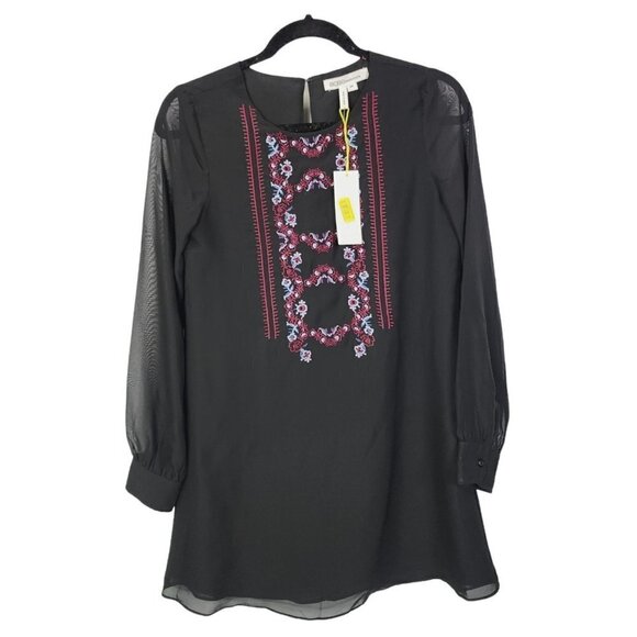 NEW BCBGeneration Embroidered Sheer Sleeve Shift Mini Dress Long Sleeve XS $108 - Picture 1 of 15